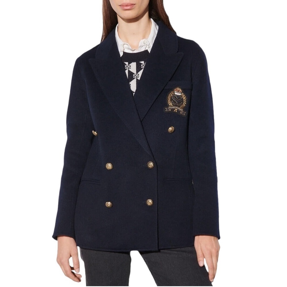 SANDRO PARIS Navie Double-Faced Chest‎ Patch Wool Blazer